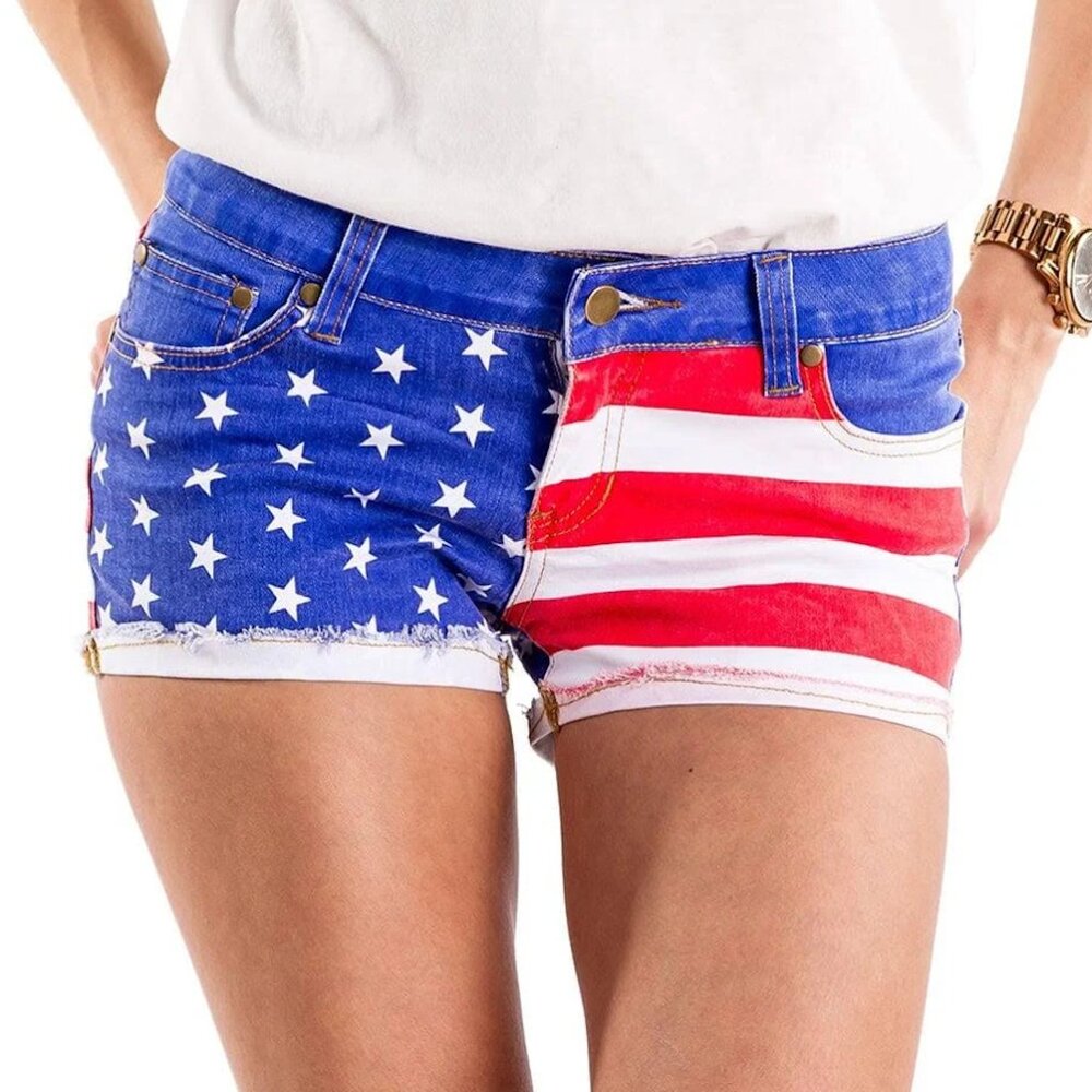 NWT Tipsy elves liberty jean Shorts patriotic American Flag XL